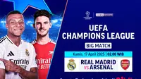 Temukan link streaming big match Liga Champions: Real Madrid vs Arsenal di Vidio tengah pekan ini. Jangan sampai lewatkan big match Liga Champions pada babak quarter final leg kedua antara Real Madrid vs Arsenal hanya di Vidio. (sum. doc. vidio.com)