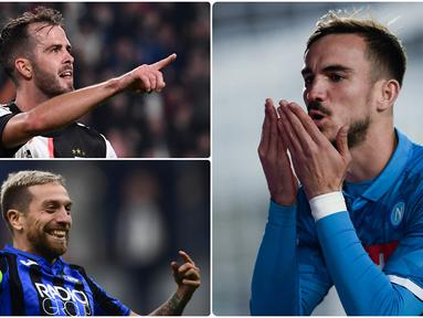 Pemain gelandang memiliki peran penting sebagai penghubung antara lini bertahan dan penyerangan sebuah tim. Tak jarang, banyak peluang diciptakan melalui pergerakan gelandang. Berikut 5 gelandang Andal di Serie A musim ini. (kolase foto AFP)