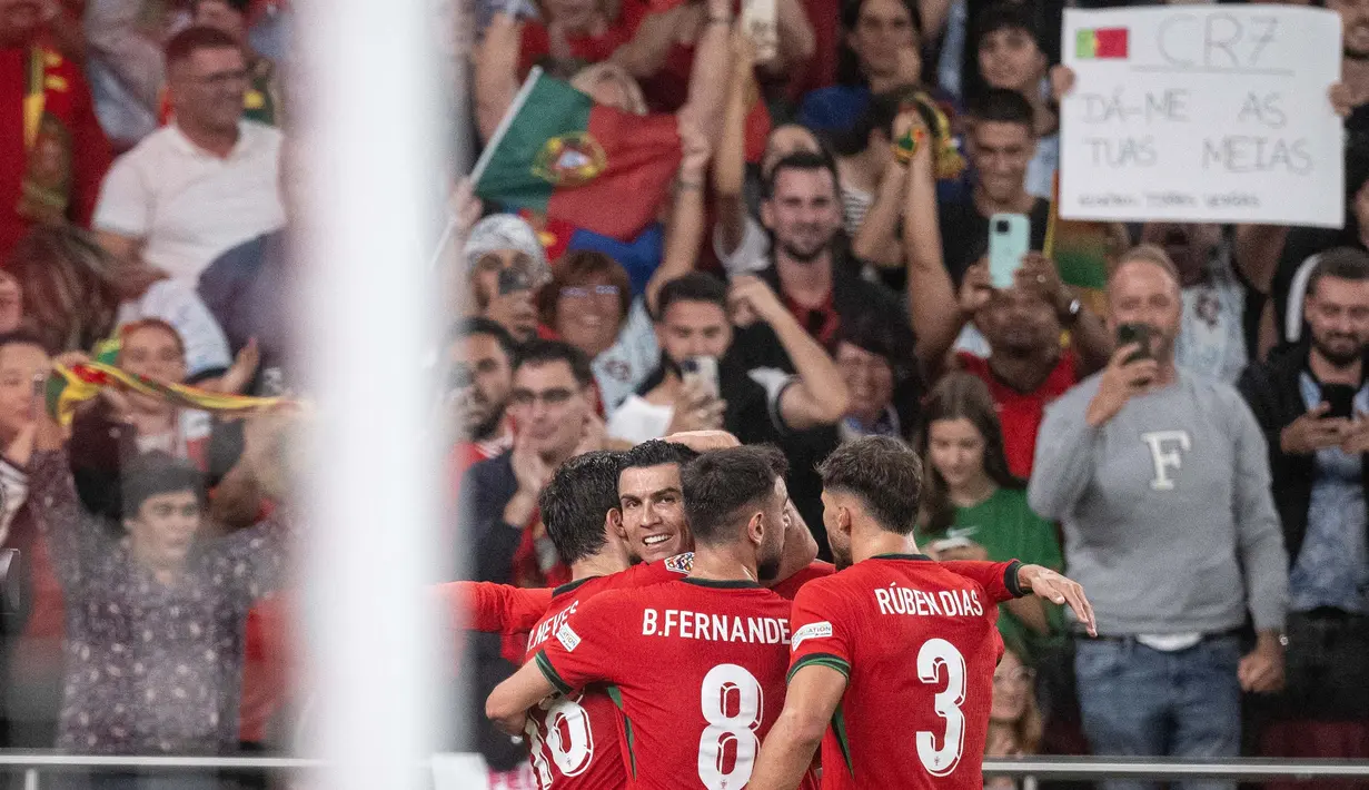 Pada matchday kedua UEFA Nations League 2024-2025 ini, Portugal sukses menumbangkan Skotlandia dengan skor 2-1. (Patricia DE MELO MOREIRA/AFP)