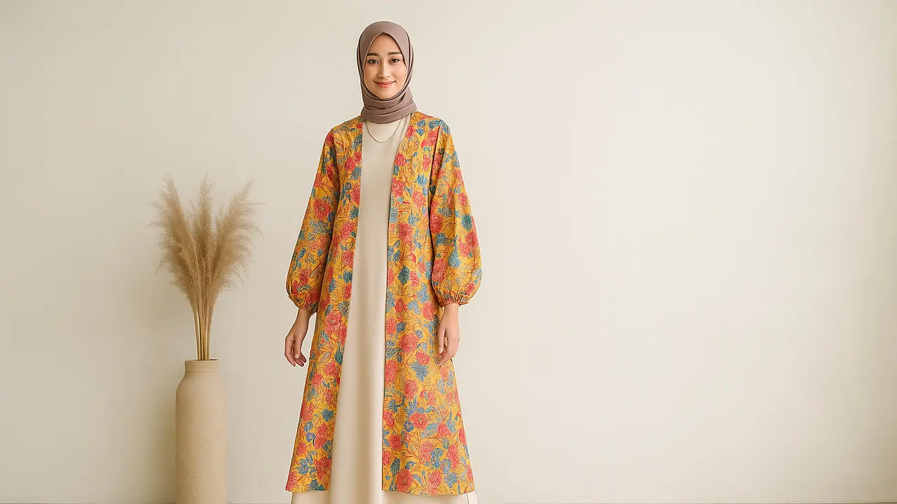 Model Gamis dengan Outer Cardigan Panjang/Ilustrasi gambar oleh AI