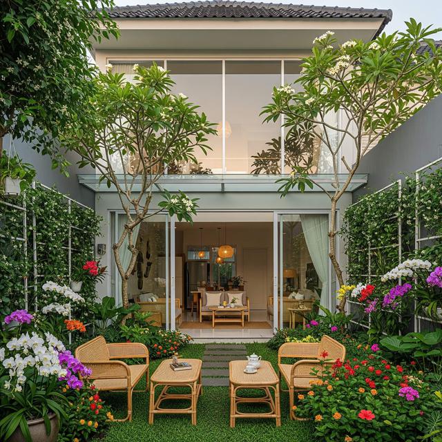 Desain Rumah Kecil Tropis dengan Taman Belakang