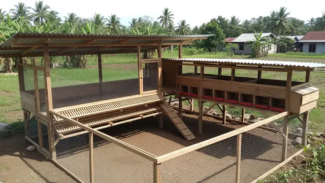 Kandang Ayam Sistem Kombinasi Panggung dan Postal