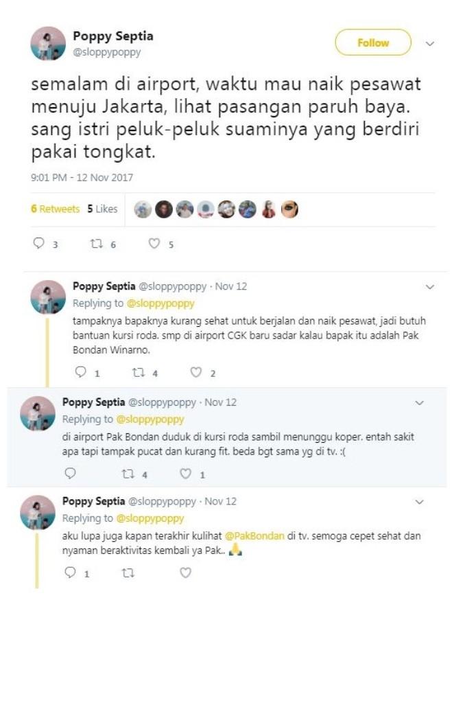 Kondisi mengkhawatirkan Bondan Winarno saat sakit. [foto: twitter/sloppypoppy]