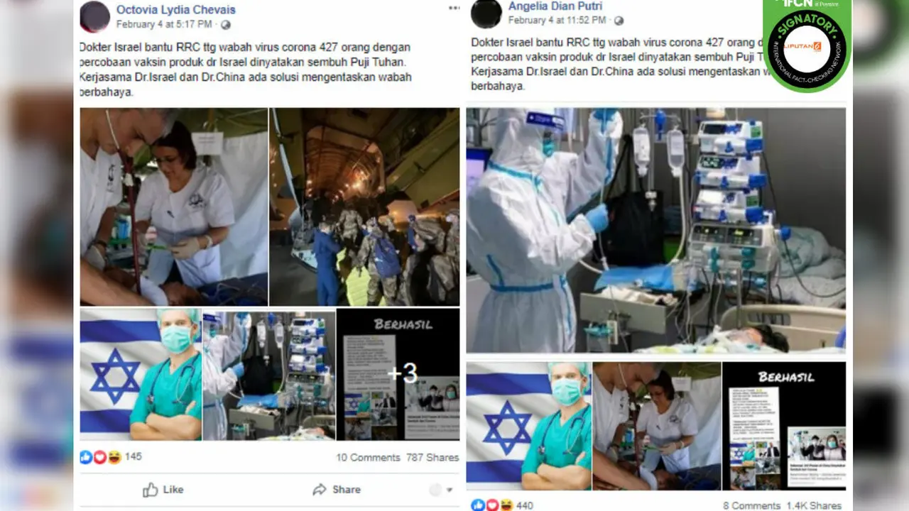 Cek Fakta: Dokter Israel Diklaim Bantu China Tangani Wabah Corona, Ini Faktanya (Facebook)