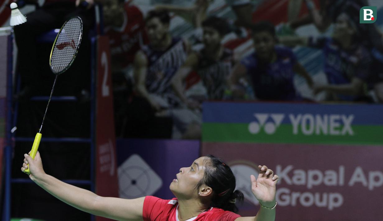 Dalam laga yang berlangsung selama 35 menit tersebut, Gregoria Mariska Tunjung berhasil menang dua game langsung 21-14, 21-15. (Bola.com/Ikhwan Yanuar)