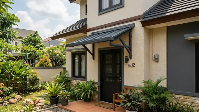 Kanopi Kecil dengan Atap Solid yang Senada dengan Fasad Rumah (AI Generated)