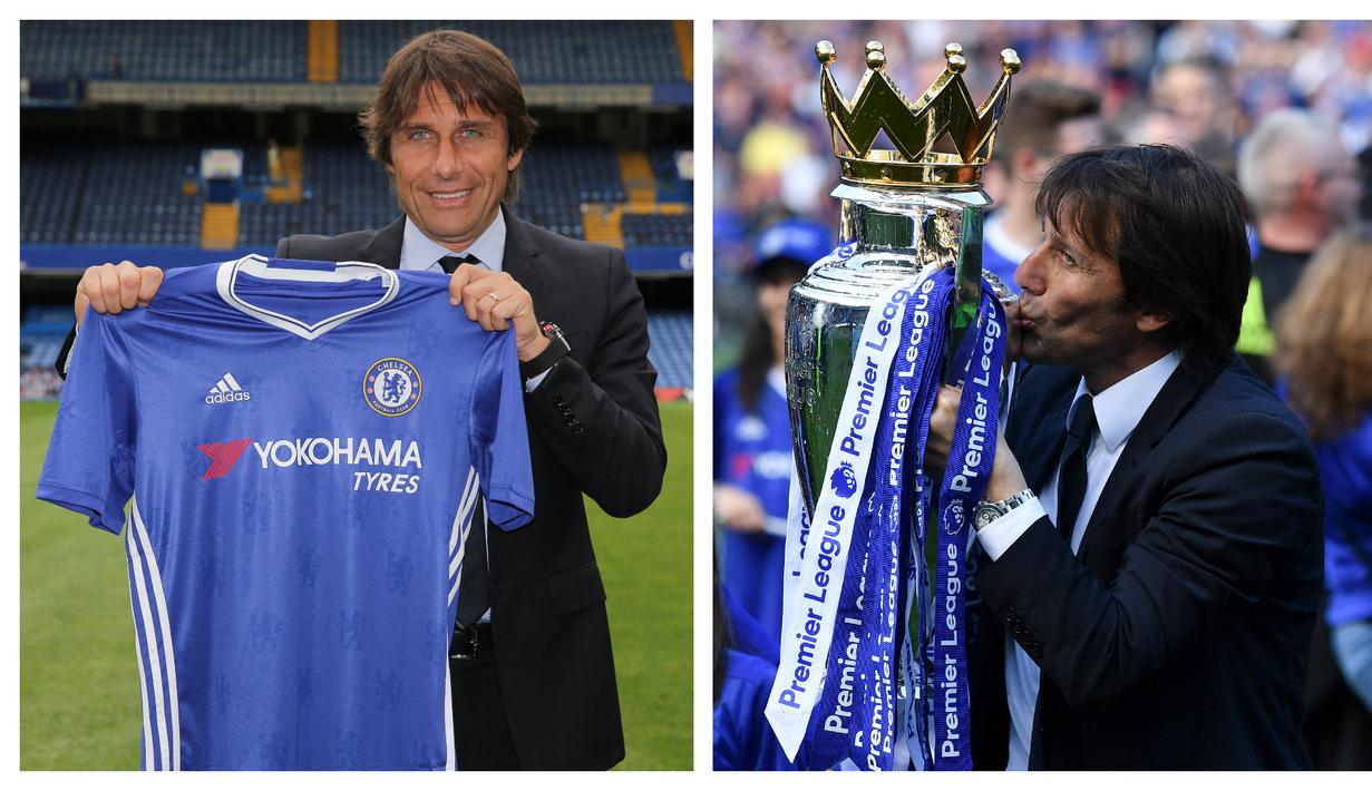 Nama kedua ada Antonio Conte. Conte ditunjuk oleh Chelsea pada musim panas 2016sebagai pelatih dengan harapan untuk mengembalikan klub ke jalur kemenangan. Melalui filosofi permainan menyerang dan taktik defensif serta perubahan formasi menjadi 3-4-2-1 memberikan dampak luar biasa bagi The Blues. Chelsea berhasil mengakhiri musim dengan 93 poin dan merebut gelar juara Liga Inggris. (Foto kolase: AFP)