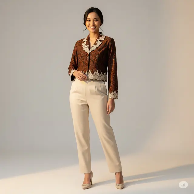 Model Crop Blazer Batik Kombinasi Renda.