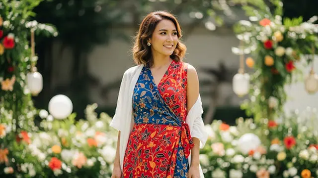 Batik Wrap Dress Tanpa Lengan