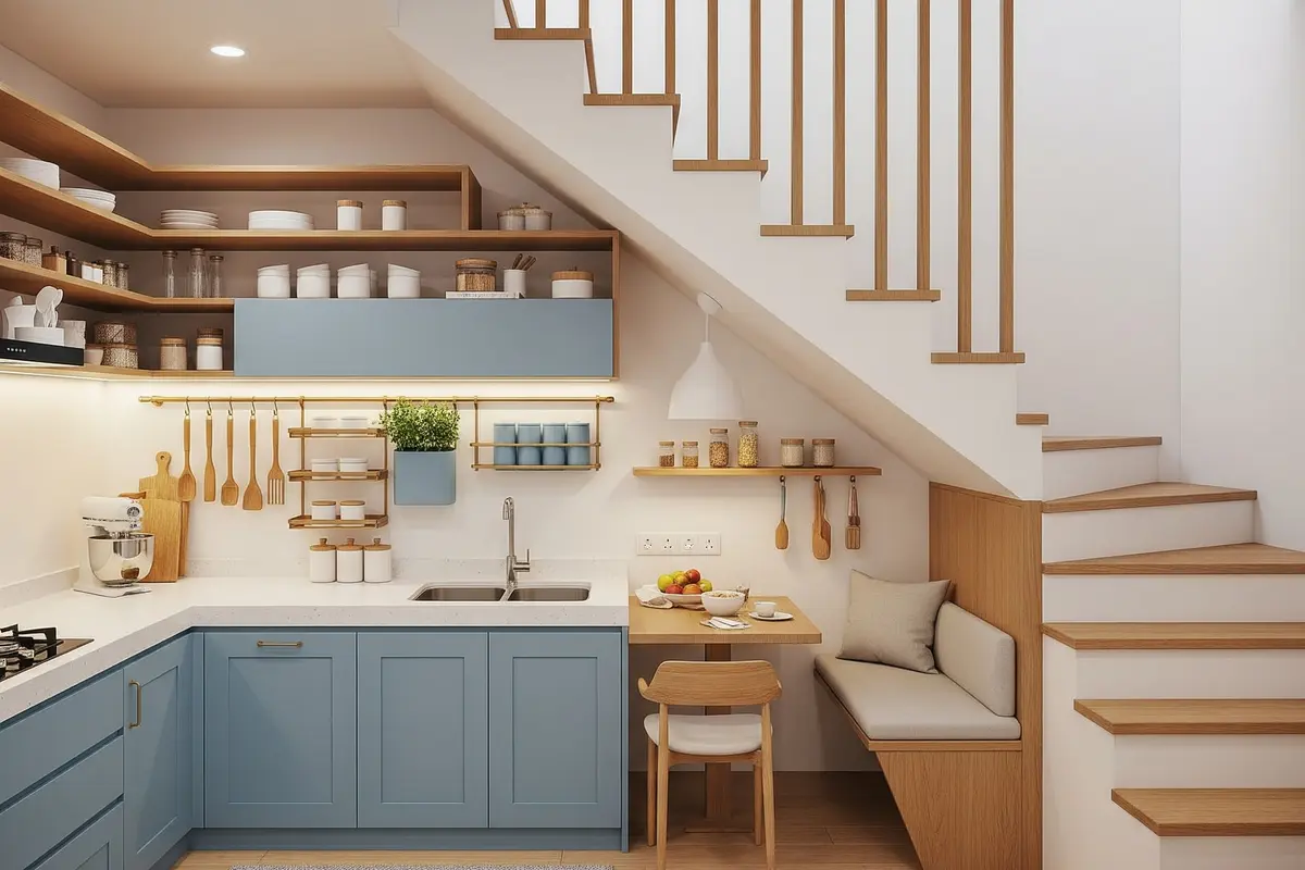 Dapur Estetik dengan Sentuhan Japandi Biru