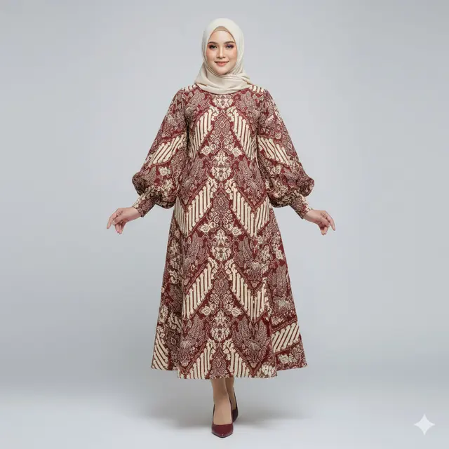 Gamis Batik Bishop Sleeve untuk Acara Formal. Gemini