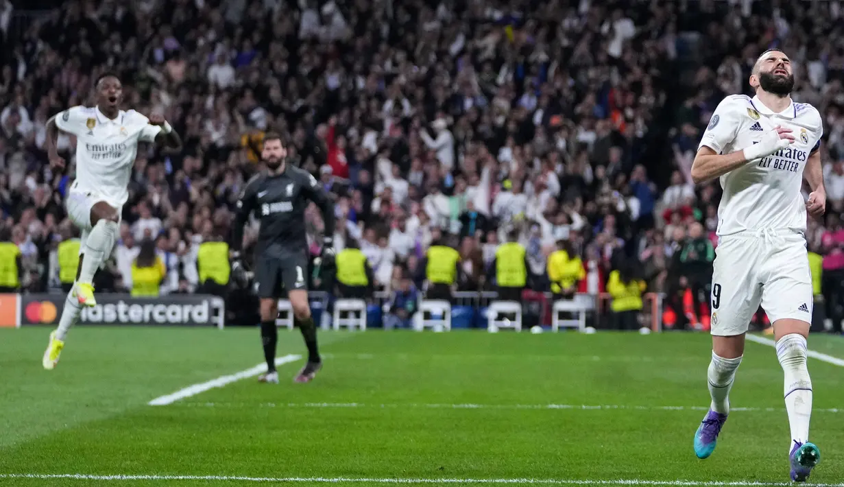 Satu gol dari Karim Benzema kubur harapan Liverpool untuk come back. (AP Photo/Bernat Armangue)
