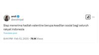 Cuitan Netizen Rayakan Valentine 2025. (Sumber: X/@andihiyat)