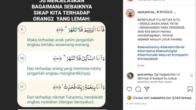 Ustaz Zacky Mirza Turut Komentari Masalah Baim Wong. (instagram.com/zackymirza_)