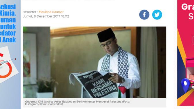 Cek Fakta Liputan6.com menelusuri foto Anies Baswedan membaca koran dalam banjir