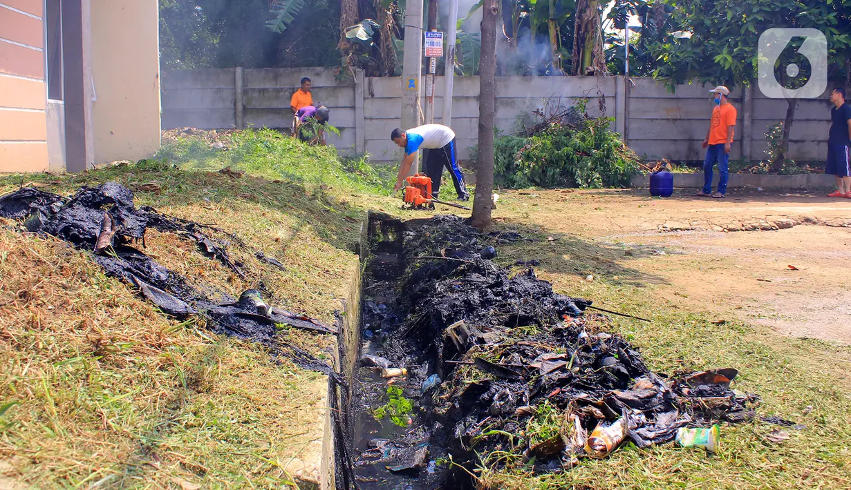 Warga Perumahan Citayam Village saat melakukan kerja bakti di Bojonggede, Kab. Bogor, Sabtu (14/12/2019). Seekor anak ular kobra itu berhasil ditemukan warga yang kerja bakti untuk membersihkan lingkungan sekaligus melakukan penyisiran pencarian induk ular kobra (merdeka.com/Magang/Muhammad Fayyadh)