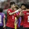 Gelandang Korea Selatan, Hwang In-beom merayakan gol pertamanya di Piala Dunia 2026 bersama rekan satu timnya ketika melawan Republik Ceko di Estadio Guadalajara, Meksiko, Jumat (12/6/2026) pagi WIB. (AFP/Ulises Ruiz)
