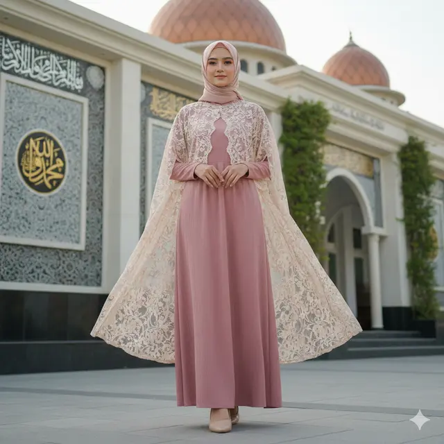 Model Gamis Crinkle Kombinasi Brokat