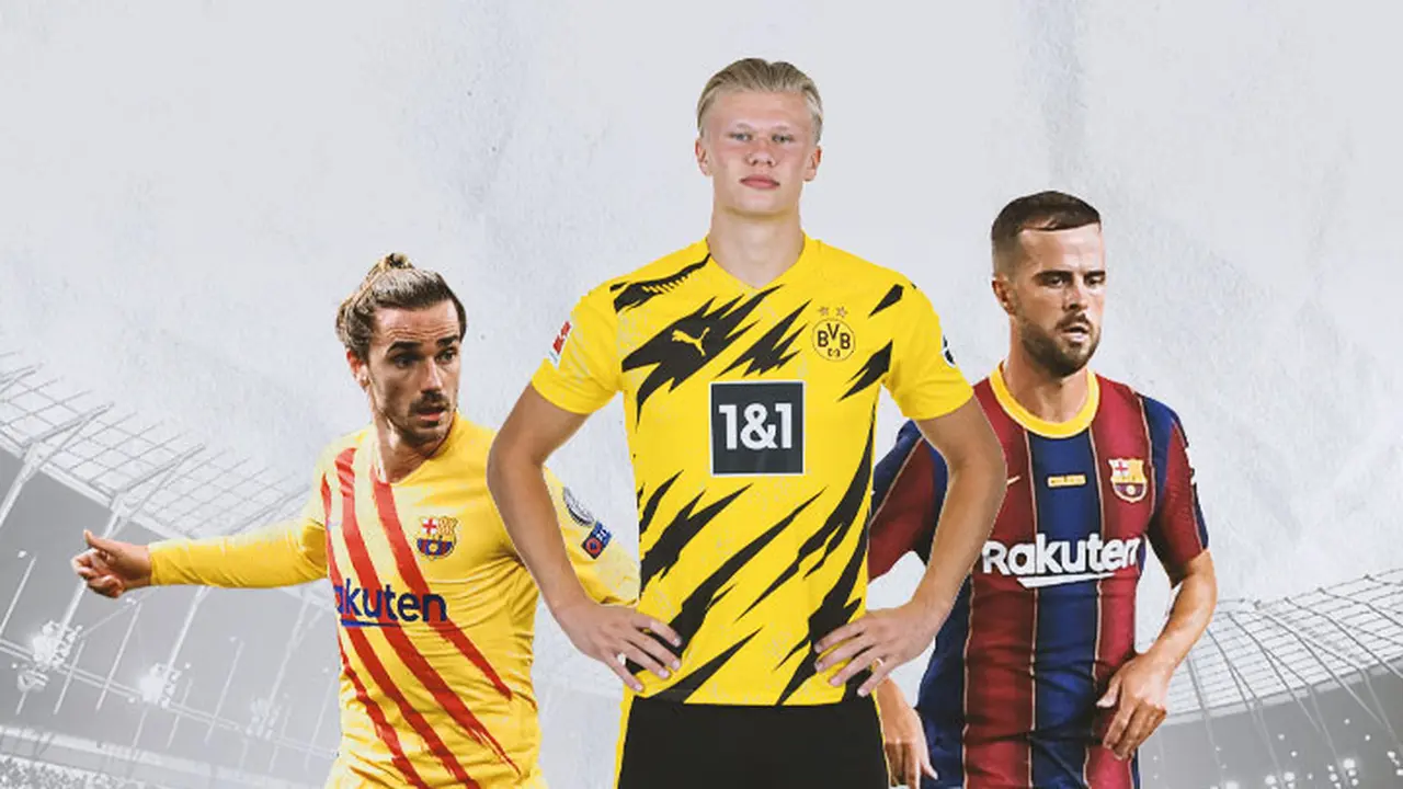 Ilustrasi - Erling Haaland, Antoine Griezmann, Miralem Pjanic