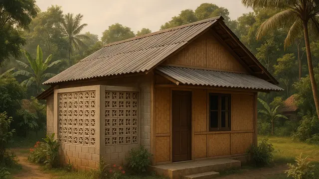 Model Rumah Sederhana dari Bambu dan Batako dengan Atap Seng