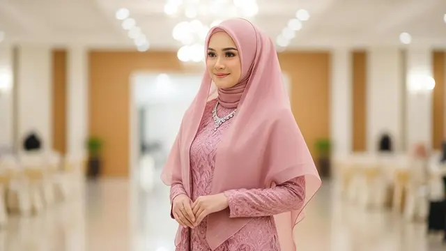 Model Gamis Brokat Pesta Warna Dusty Pink Kekinian