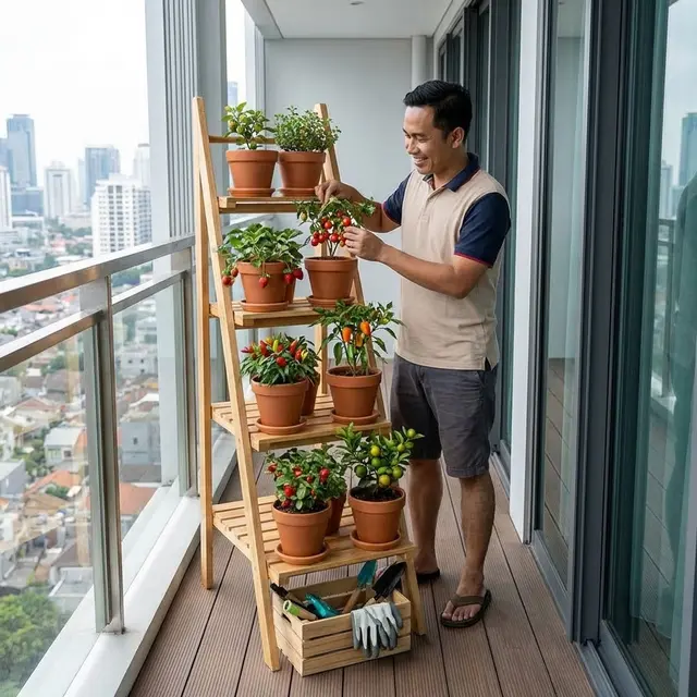 Tangga Kayu untuk Pot Tanaman (Gemini AI)