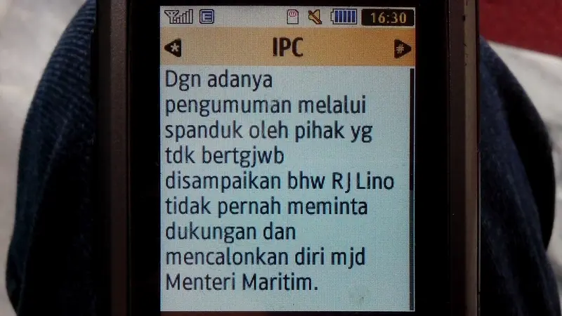 Ini Pesan Singkat Bantahan RJ Lino Minta Didukung Jadi Menteri