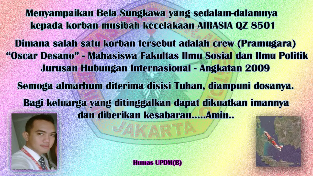 Pramugara AirAsia QZ8501 Ocar Desano Alumni Universitas Moestopo