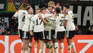 Selebrasi Timnas Jerman usai menjebol gawang Timnas Slovakia di Grup A Kualifikasi Piala Dunia 2026 zona Eropa, Selasa (18/11/2025) dini hari WIB. (AP Photo/Matthias Schrader)