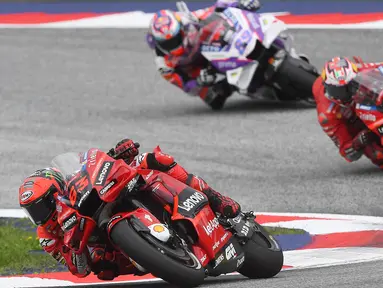 Pembalap tim Ducati Lenovo, Francesco Bagnaia, berhasil menjadi juara pada balap MotoGP Austria 2022. (AFP/Vladimir Simicek)