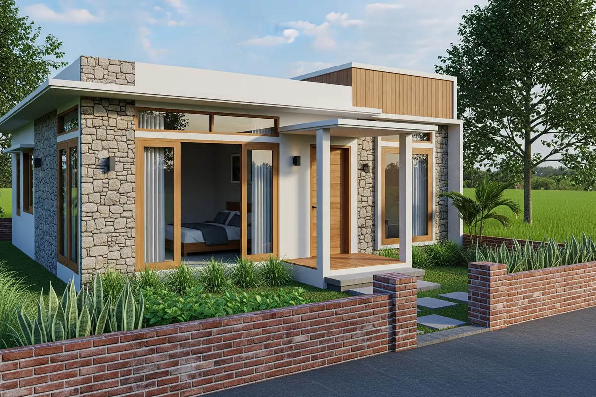Model Rumah Kecil 2 Kamar Cantik Dekat Sawah Anti Ular