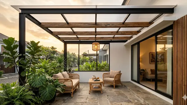 Inspirasi Kanopi Teras Rumah dengan Rangka Hitam Doff ala Rumah Urban