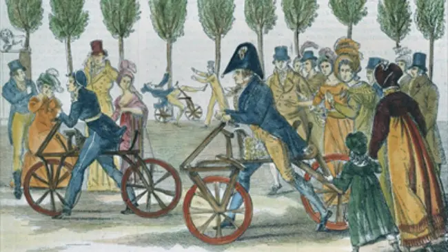Draisine buatan 1818, cikal bakal sepeda yang tercipta akibat dampak perubahan iklim di Abad ke-19. (Sumbe Wikimedia Commons)