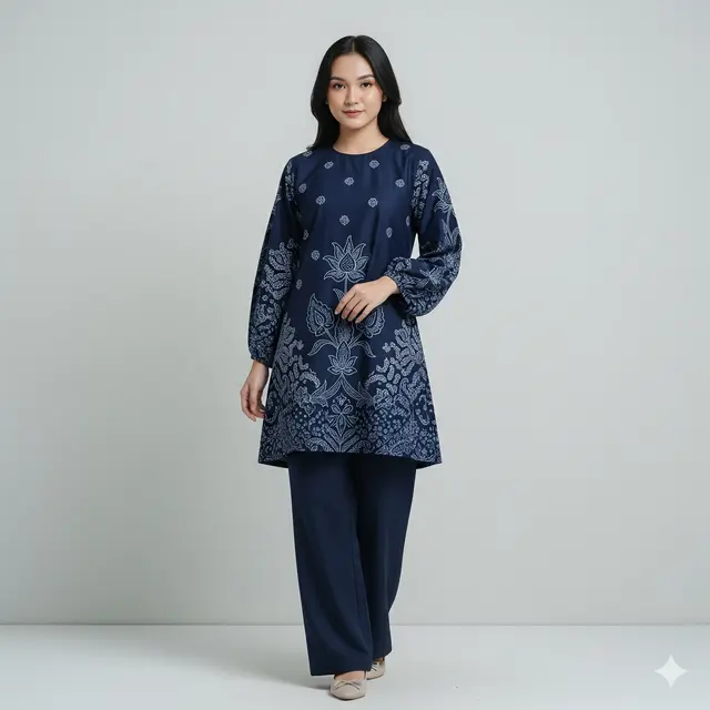Model Dress Batik Mini Lengan Balon Motif Sederhana. Gemini