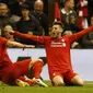 Adam Lallana rayakan gol ketiga Liverpool ke gawang Villarreal (reuters)