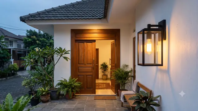 Inspirasi Teras dengan Lampu Dinding Warm White