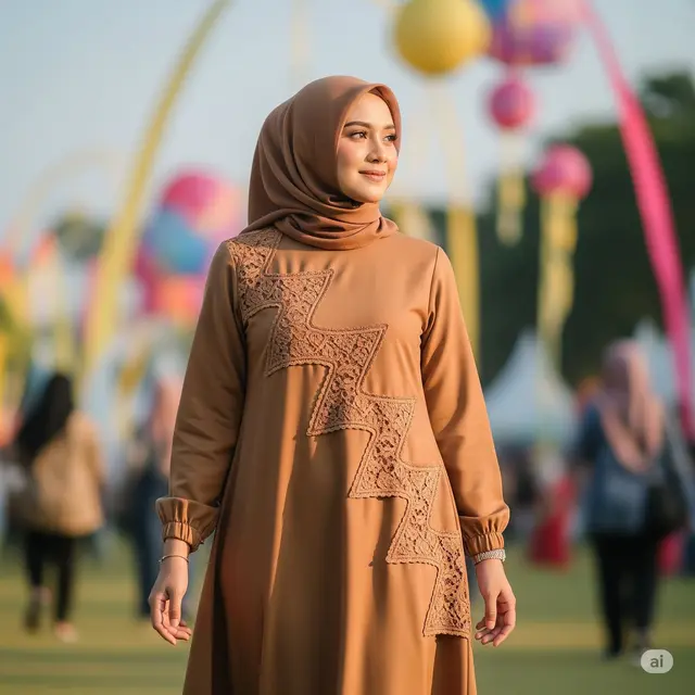 Gamis Polos + Renda Asimetris