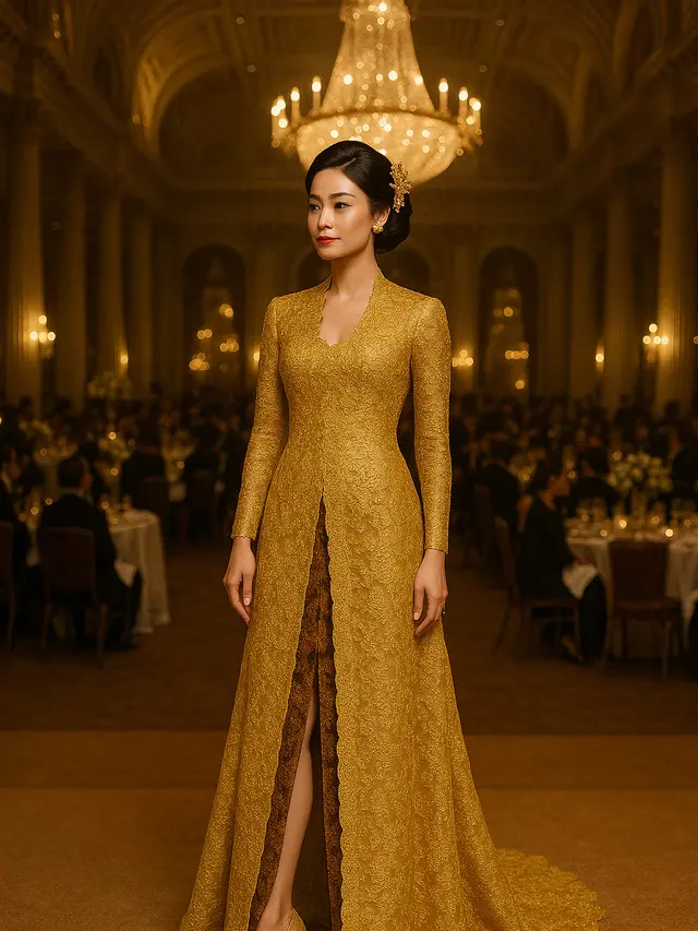 Model Kebaya Brokat Panjang Belah Depan