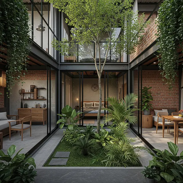 Model Rumah Kecil Tapi Luas dengan Taman di Tengah Area Rumah