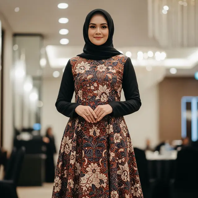 9 Model Gamis Batik Kombinasi Polos Hitam untuk Acara Formal, Tampil Anggun