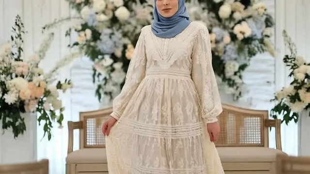 Ilustrasi Model Gamis Brokat Elegan (Sumber Gambar: Meta AI)