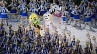 Maskot Asian Games saat pembukaan di SUGBK, Jakarta, Sabtu, (18/8/2018).  Indonesia mengikutsertakan total 938 atlet, 365 ofisial dalam Asian Games 2018. (Bola.com/Vitalis Yogi Trisna)