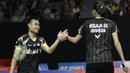 Pebulutangkis Indonesia, Hafiz Faizal / Gloria Widjaja, merayakan kemenangan atas pasangan Malaysia pada Indonesia Masters 2019 di Istora Senayan, Jakarta, Selasa (22/1). Hafiz / Gloria lolos ke babak kedua. (Bola.com/M. Iqbal Ichsan)