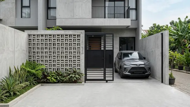 Pagar Roster Beton Ekspos untuk Rumah Minimalis. Gemini