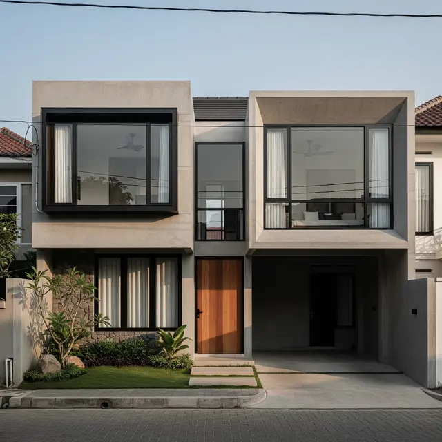 Rumah Model Konsep Kubisme Industrial (Gemini AI)