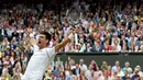 Ekspresi Novak Djokovic setelah memastikan kemenangan. (EPA/ANDY RAIN)