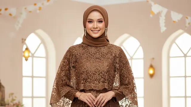 Gamis Batik Brokat Cape Warna Bronze