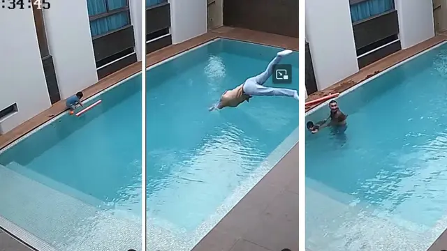 Vincent Verhaag tolong anaknya yang kecebur. (Instagram/ inijedar)