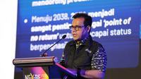 Wakil Menteri Komunikasi dan Digital Nezar Patria ketika memberikan sambutan dalam acara Nex-BE Fest 2024 yang berlangsung di Hotel Ritz Carlton, Jakarta, pada Kamis, (5/12/2024).
