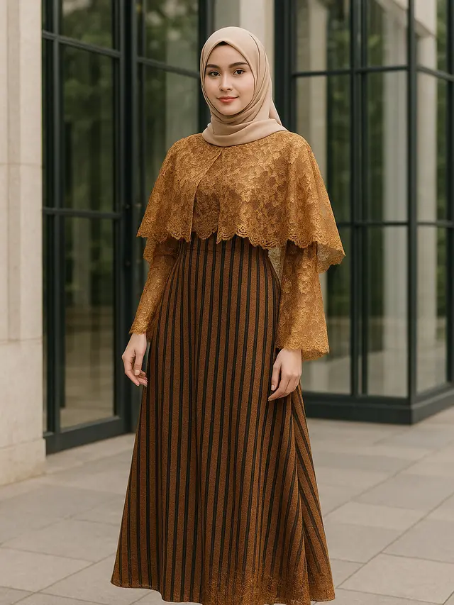 Gamis Lurik Kombinasi Brokat Tren Terbaru